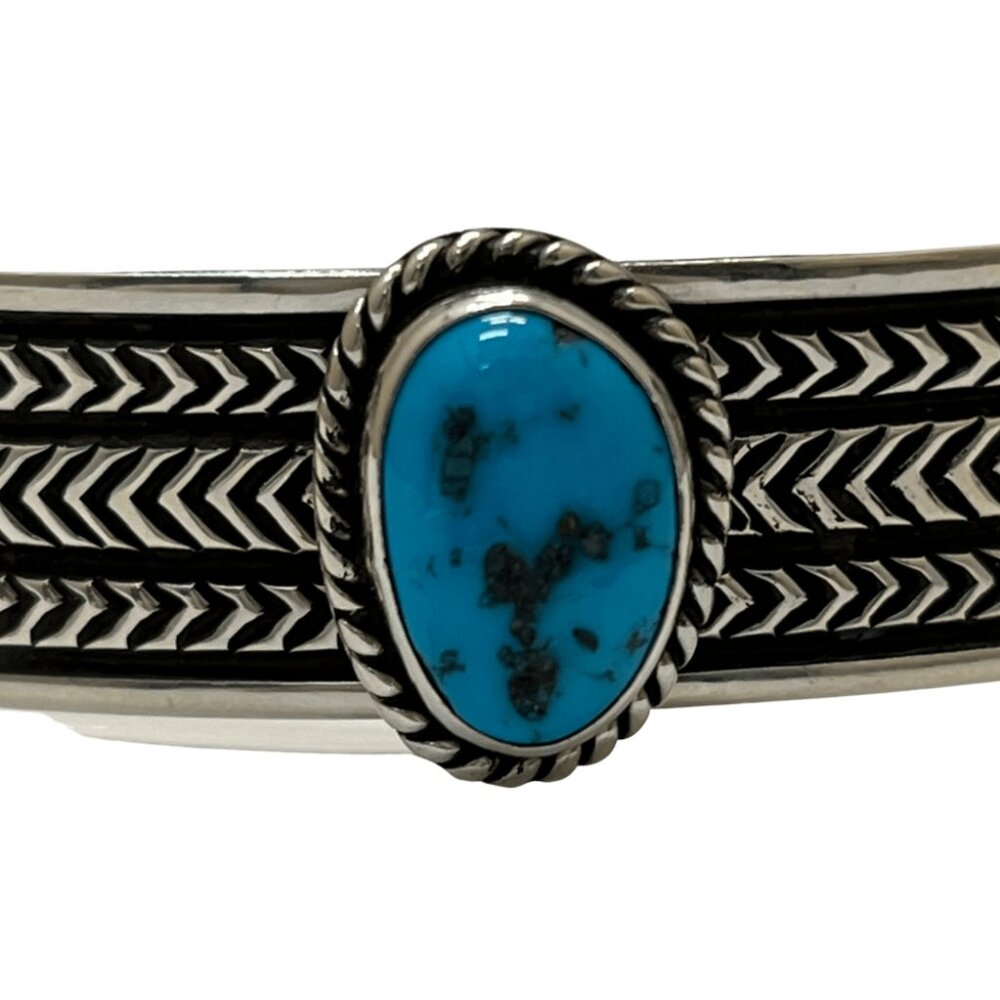 925 Sterling Silver Turquoise Artist Signed Harold J. Cuff Bracelet - Picture 2 of 8